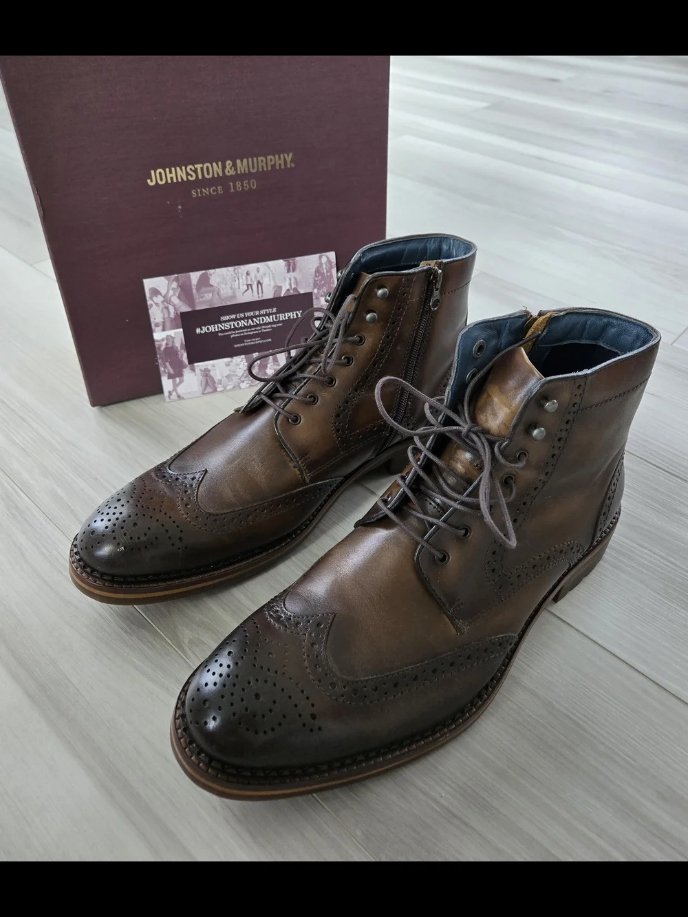 Johnston & Murphy Men’s Wingtip Oxford Boots – Size 12 (Regular) – Like New - Picture 2 of 14